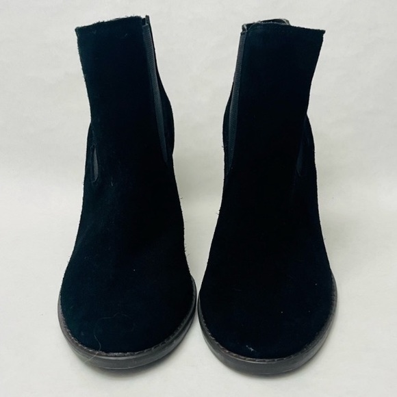 LUCKY BRAND Yamka Black Suede Wedge Chelsea Stacked Heel Bootie Shoes Size 10 - Picture 3 of 10